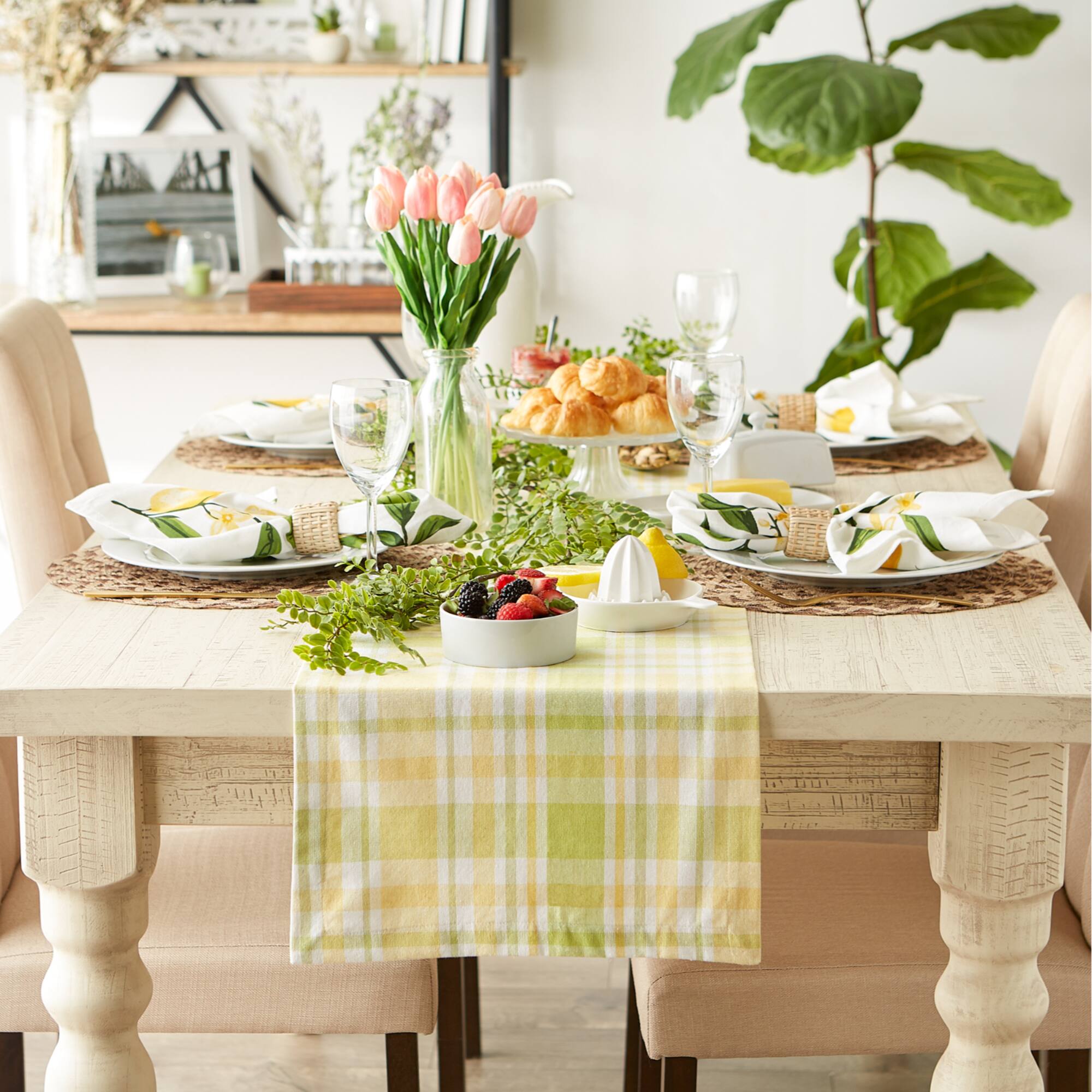 Lemon Bliss Plaid Table Runner 14" x 108"